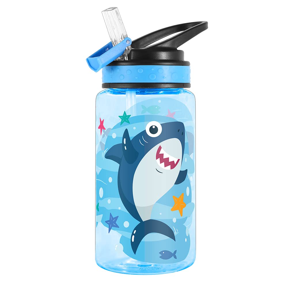 Home Tune 16oz Kid Water Drinking Bottle - BPA Free, Flip Straw Cap, Carry Loop, Chug Lid, Wide Mouth, Lightweight, Leak-Proof Water Bottle with Cute