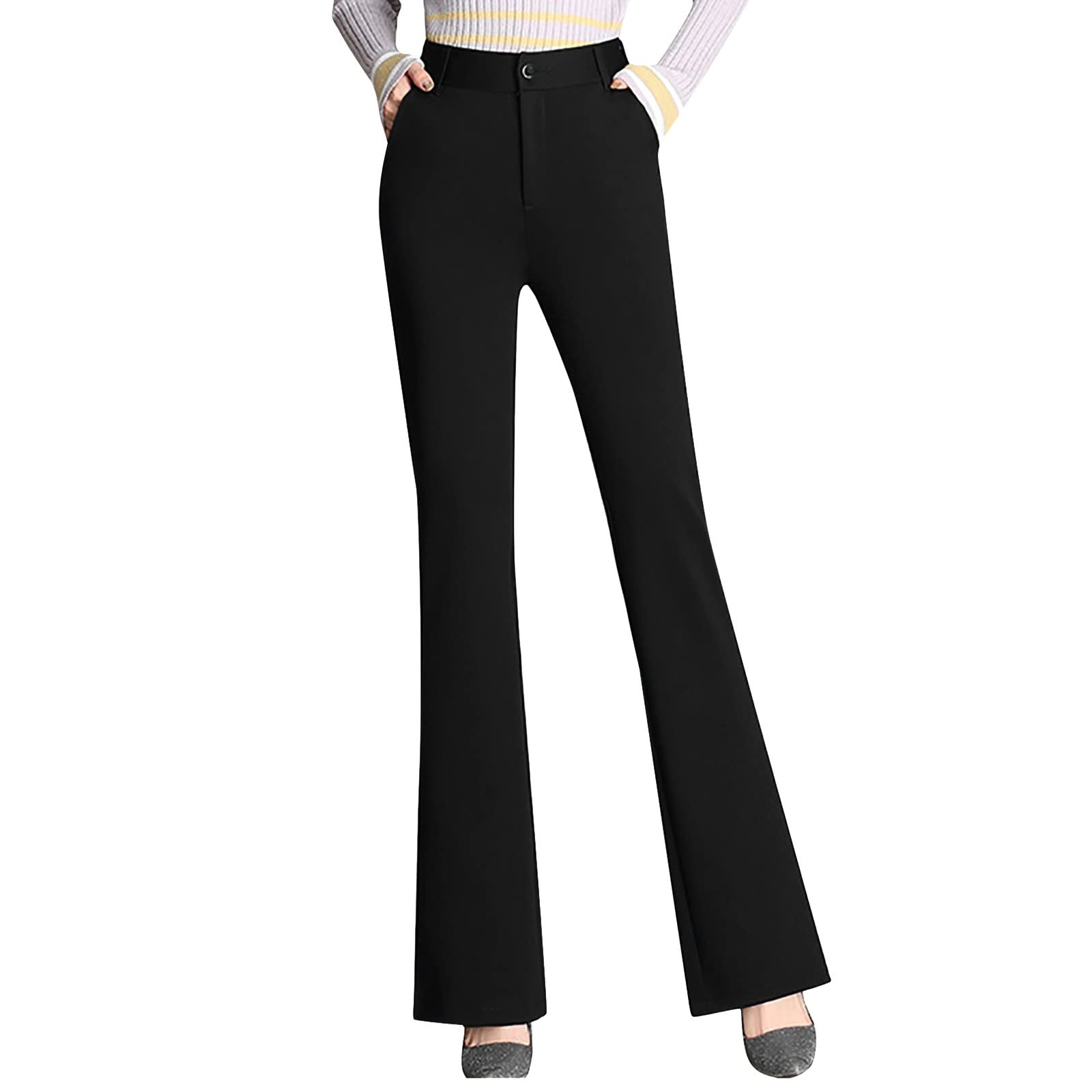 Women's High Waist Belted Wide Leg Pants with Pocket Casual Business Work  Office Palazzo Pants