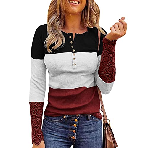 Women's Crew Neck Button Pullover Tops Long Sleeve Slim Fit Ribbed Knit  Henley Shirts Y2k Aesthetic Shirt Streetwear