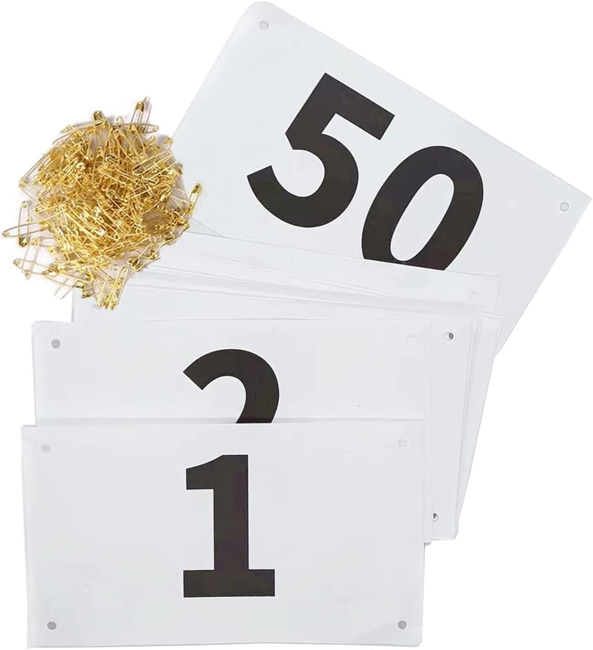 Running Bib Large Numbers with Safety Pins for Marathon Races and Events -  Tyvek Tearproof and Waterproof 6 X 7.5 Inches