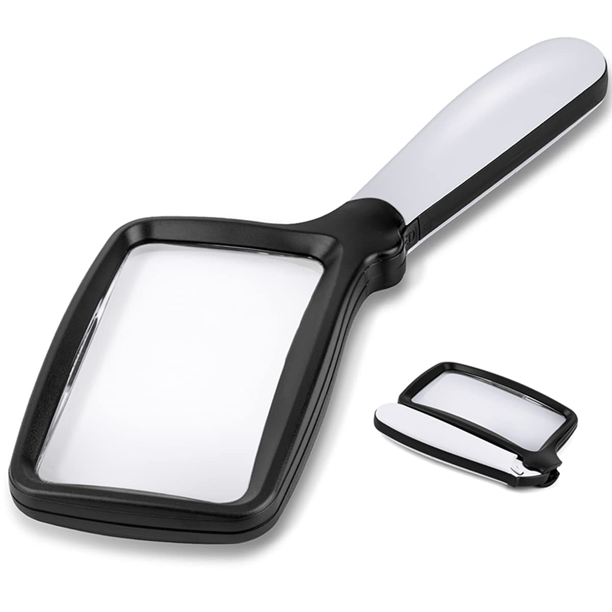 Folding Handheld Magnifying Glass with Light, 3X Large Rectangle Reading  Magnifier with Dimmable LED for Seniors with Macular Degeneration,  Newspaper, Books, Small Print, Lighted Gift for Low Visions Black and White