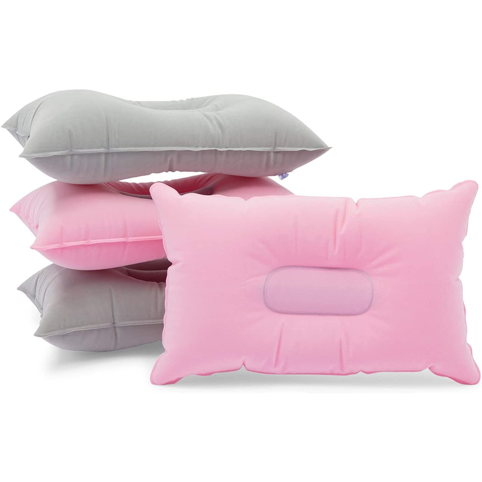 Inflatable Travel Pillows for Camping and Traveling (Pink, Grey, 4 Pack)