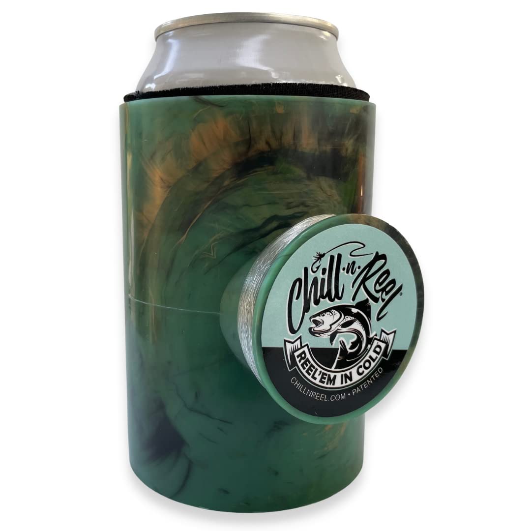 Chill-N-Reel Fishing Can Cooler with Hand Line Reel Attached | Hard Shell  Drink Holder Fits Any Standard Insulator Sleeve or Coozie | Unique Fun