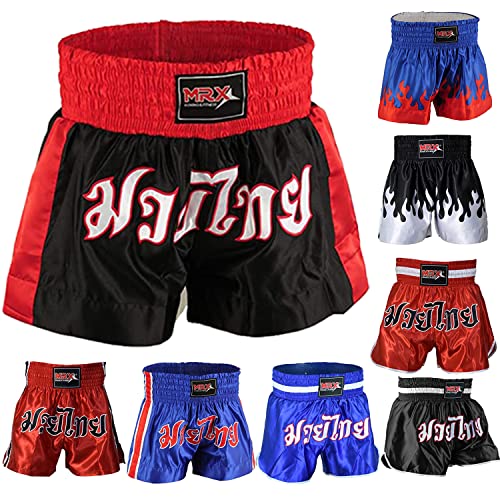 MRX Boxing Shorts for Men Training Fighting Muay Thai Shorts Boxing MMA BJJ  Short Kickboxing Trunks Clothing Black/Red Large Short
