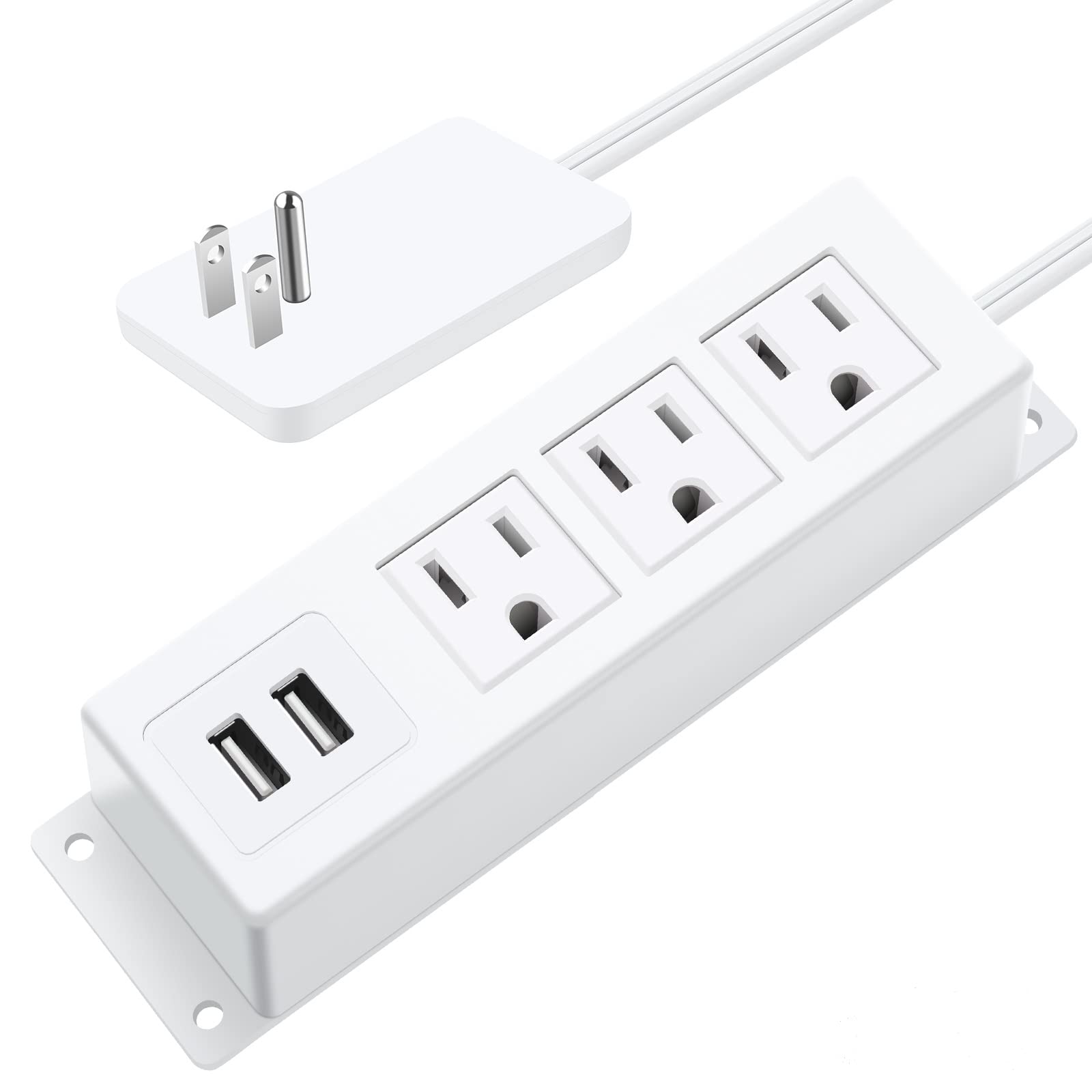 Flat Plug Power Strip Individual Switches, Extension Cord 6 feet, 4  Outlets, Surge Protector 300J, White, Baby Proof Outlet Cover 