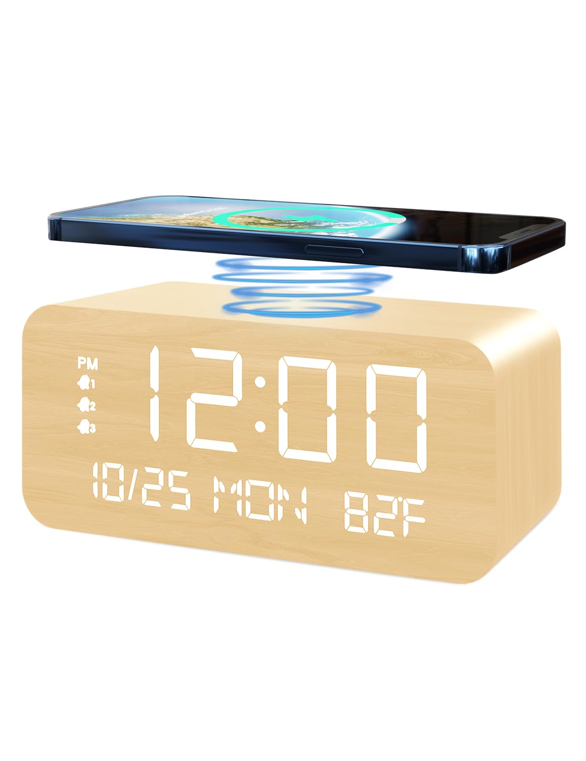 JALL Digital Alarm Clock with Wooden Electronic LED Time Display 3