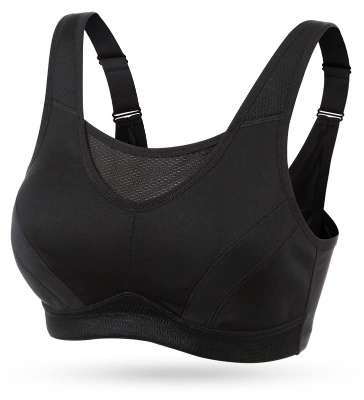 Wingslove High Impact Sports Bras for Women Plus Size Non Padded Wirefree  Workout Bra Bounce Control Black 38DDD