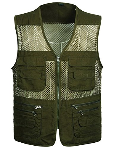 Flygo Men's Summer Mesh Fishing Vest Photography Work Multi-Pockets  Outdoors Journalist's Vest Sleeveless Jacket Large