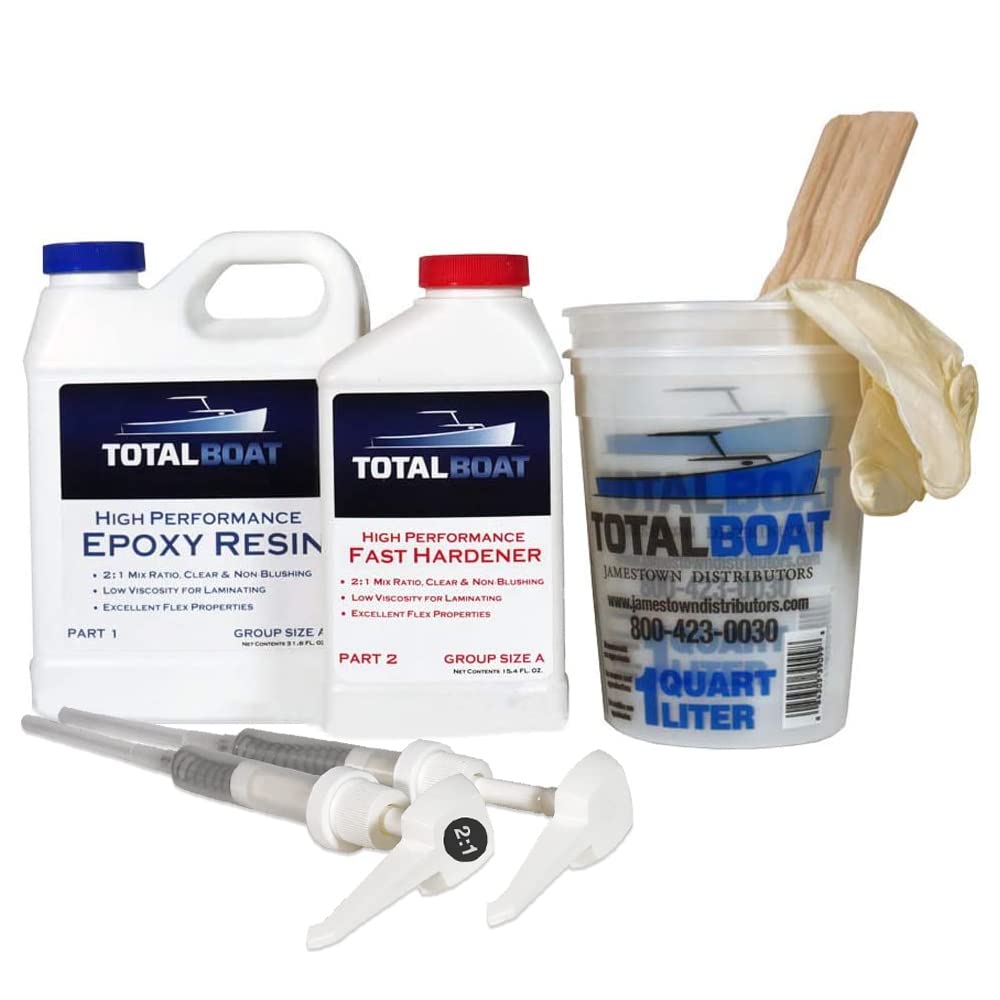 TotalBoat High Performance Epoxy Kit, Crystal Clear Marine Grade Resin and  Hardener for Woodworking, Fiberglass and Wood Boat Building and Repair  (Quart, Fast) Quart Fast