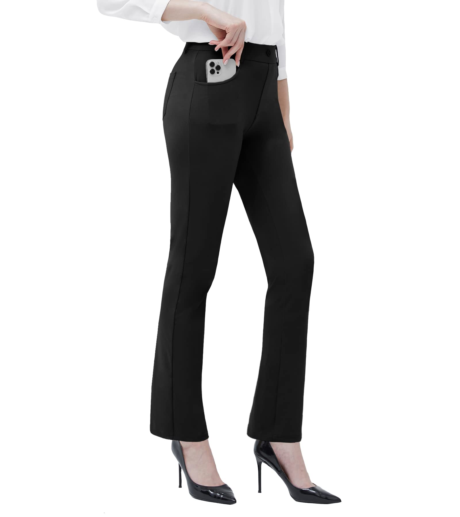 Women Trousers Elastic High Waist Straight Leg Slim Pants Office Formal  Business
