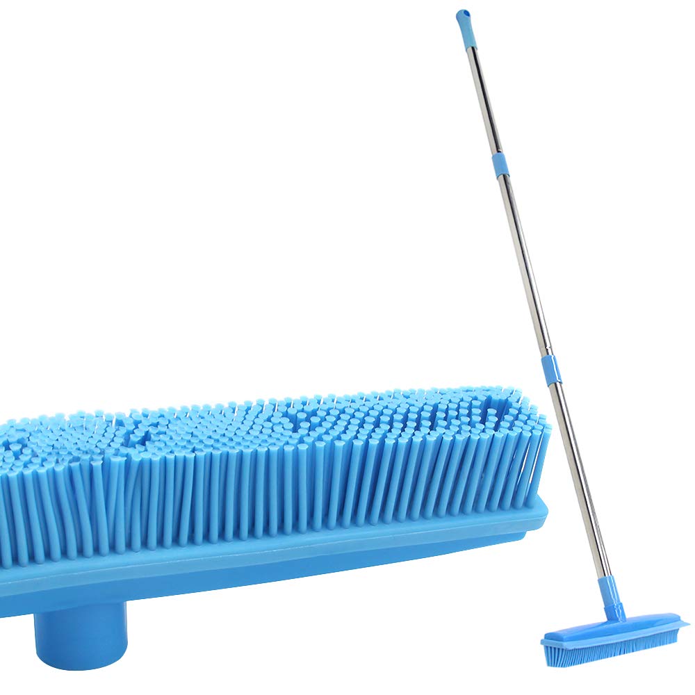Rubber Broom With Squeegee Carpet Rake For Pet Hair Removal 54 Inches Long  Handl