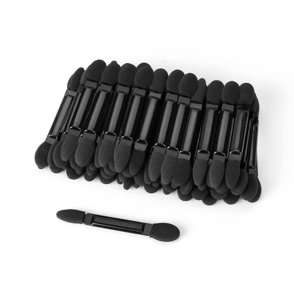 AaKode 50PCS Disposable Double Head Eyeshadow Sponge Brushes Cosmetic Tool,  Professional Dual Sides Eyeshadow Brushes Makeup Applicator(Size: 2.44  inch, Color: Black)11 50pcs-short handle Black