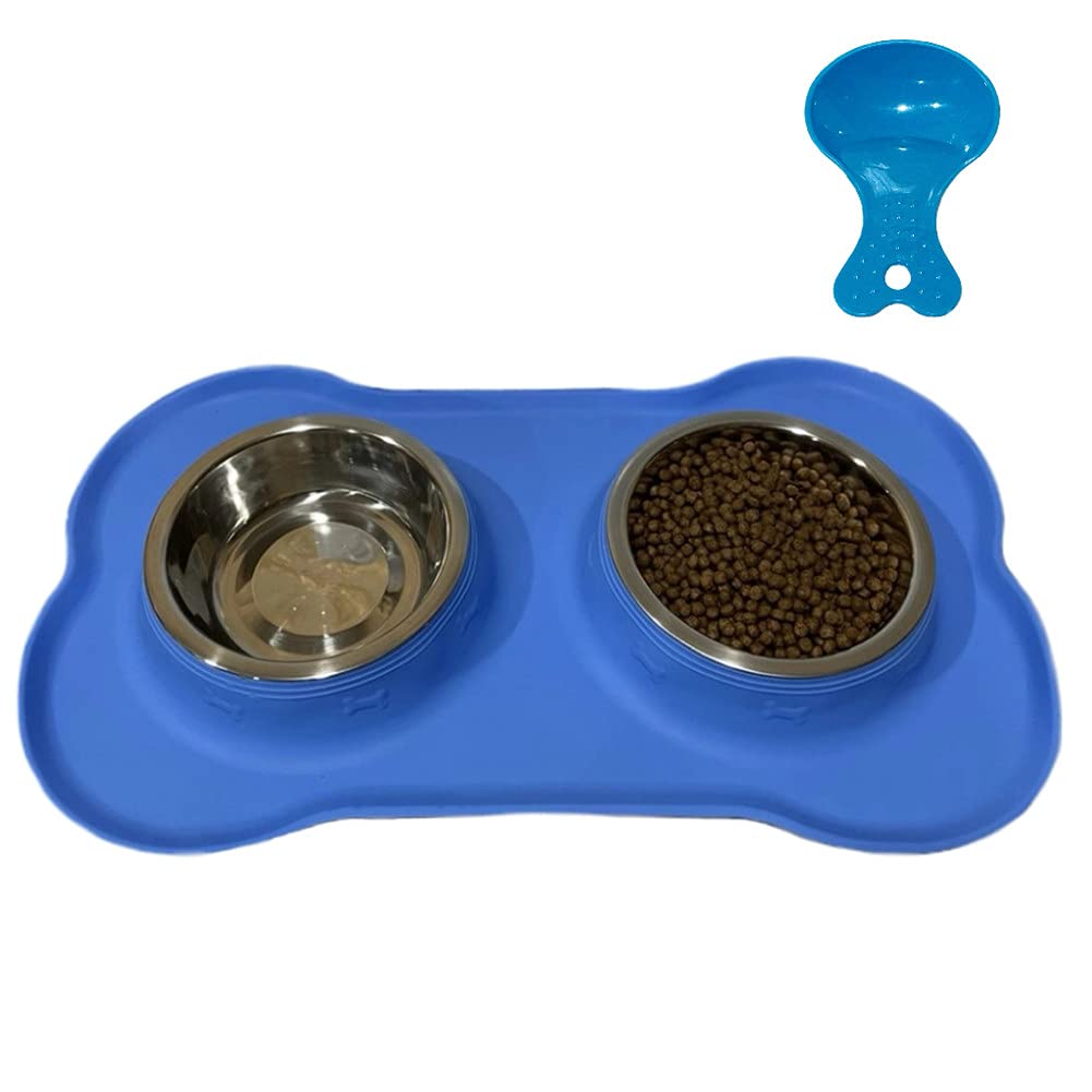 Dog Food Bowls Stainless Steel Pet Bowls & Dog Water Bowls with No-Spill and Non-Skid, Feeder Bowls with Dog Bowl Mat for Small Medium Large Size Dogs