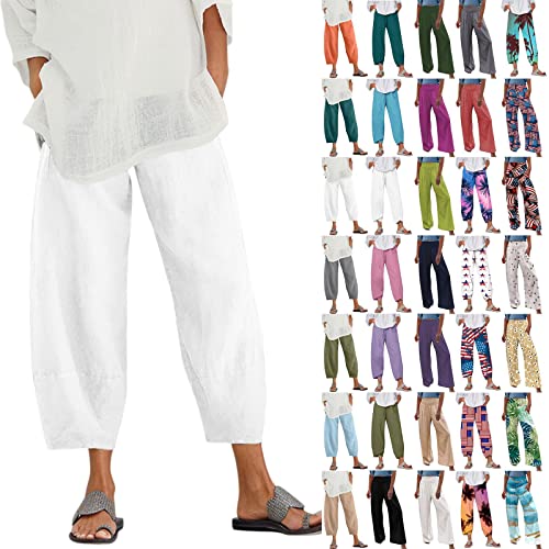  QWENTMTNTY Plus Size Capris Pants for Women Cotton Linen Wide  Leg Casual Summer Comfy High Waisted Loose Crop Pants Pockets : Sports &  Outdoors