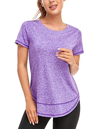 Xersion Womens Medium V Neck Short Sleeve Athletic Workout Top Tee Med M  Purple