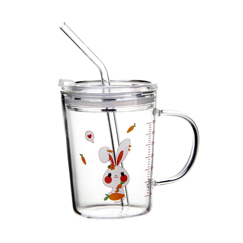 DOITOOL Glass Tumbler with Handle and Clear Lid of Scale and Straw