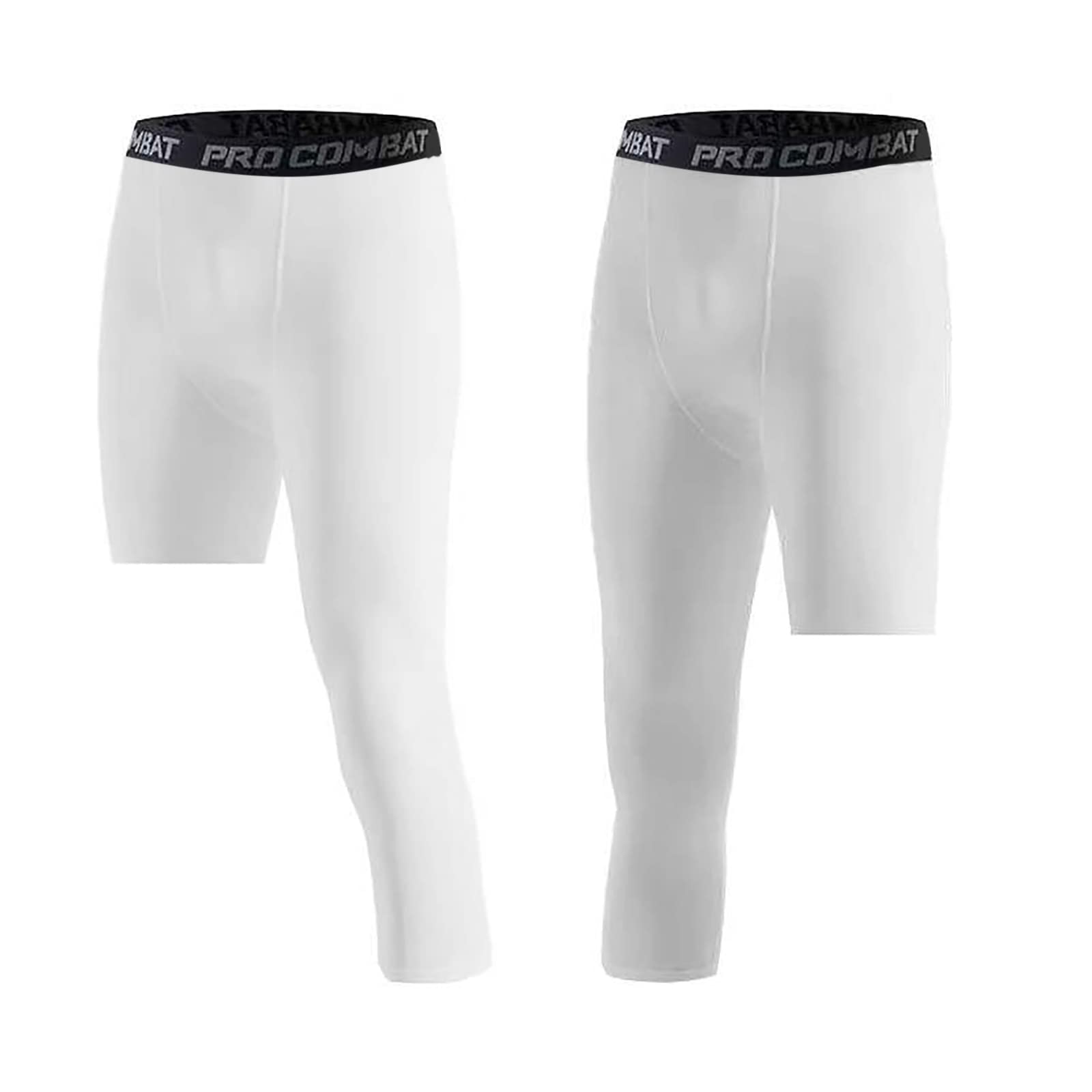 Blaward Men's Boy's Compression Pants One Leg Tights 3/4 Legging Athletic Base  Layer Underwear for Basketball Running Gym White(left+right) X-Small