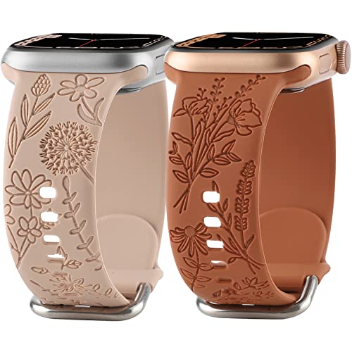 Stylish Silicone Apple Watch Band SE 40mm/38mm - Narrow Replacement Strap  for Women & Men - Fadeless Print Pattern for iWatch 6/5/4/3/2/1 - Brown