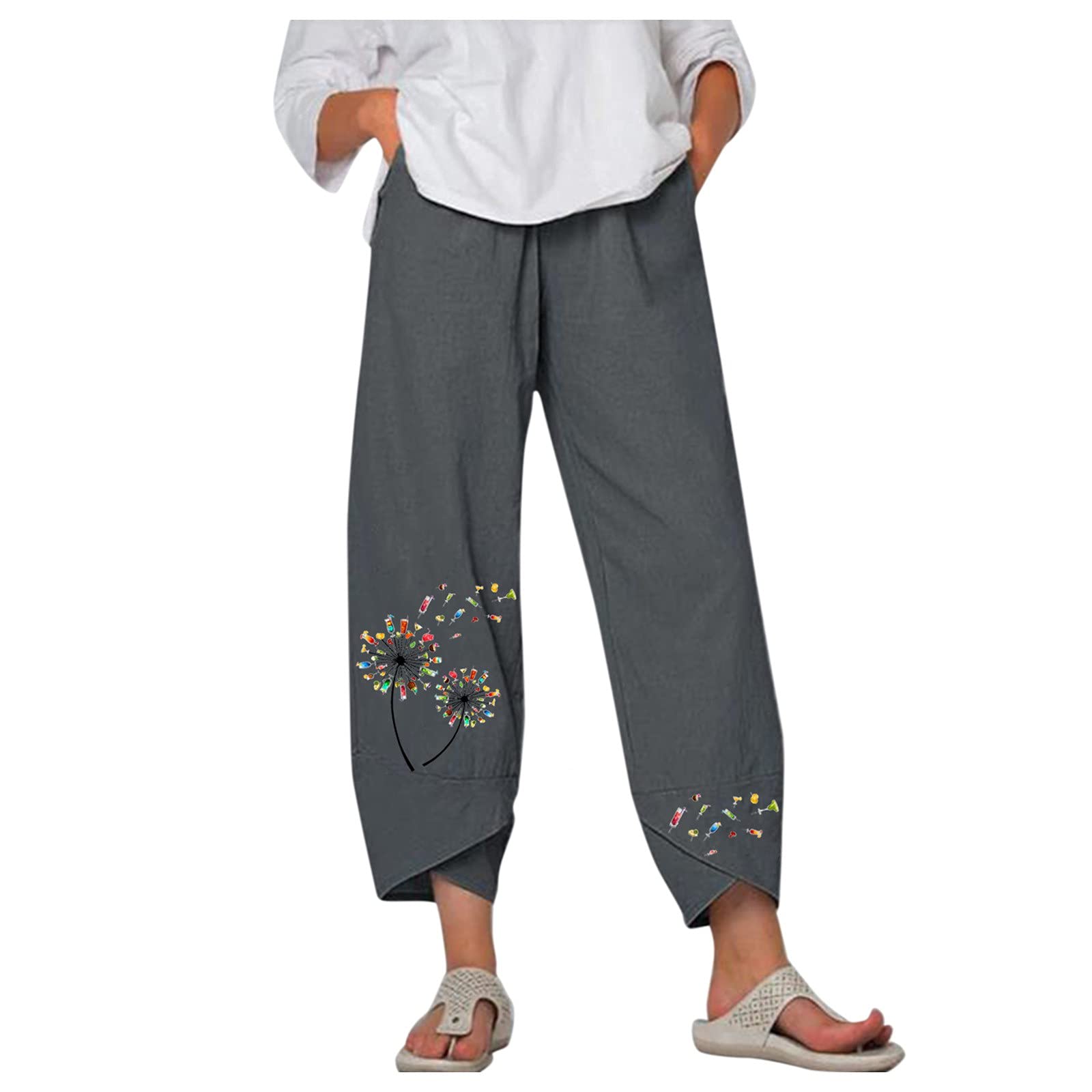 Summer Capri Pants for Women, Cotton Linen Wide Leg Capris Womens