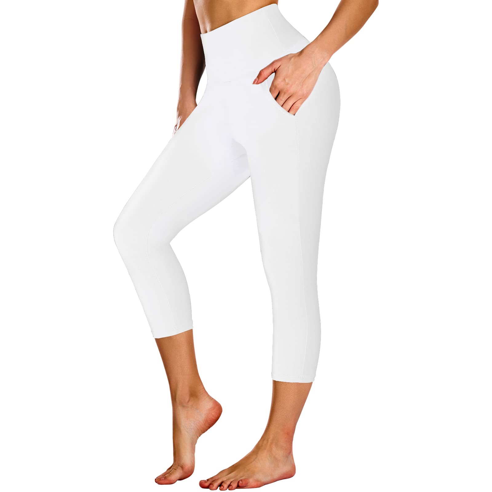 WBQ Women's Capri Yoga Leggings High Waist Yoga Pants with Pockets Casual  Summer Workout Sports Running Leggings for Women Striped Contrast Tummy