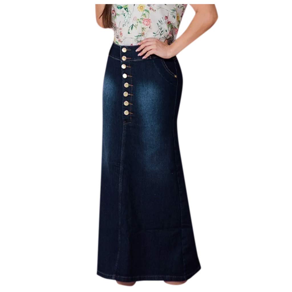 Women's Denim Skirt Casual High Waisted A-Line Front