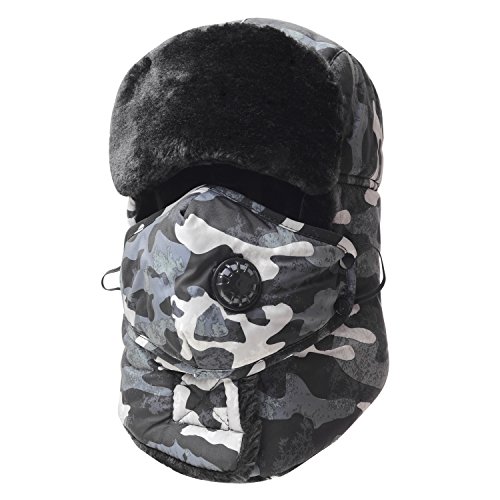 Trooper Trapper Hat,Winter Ski Hat with Winter Ear Flap and Ski Windproof  Mask Gray