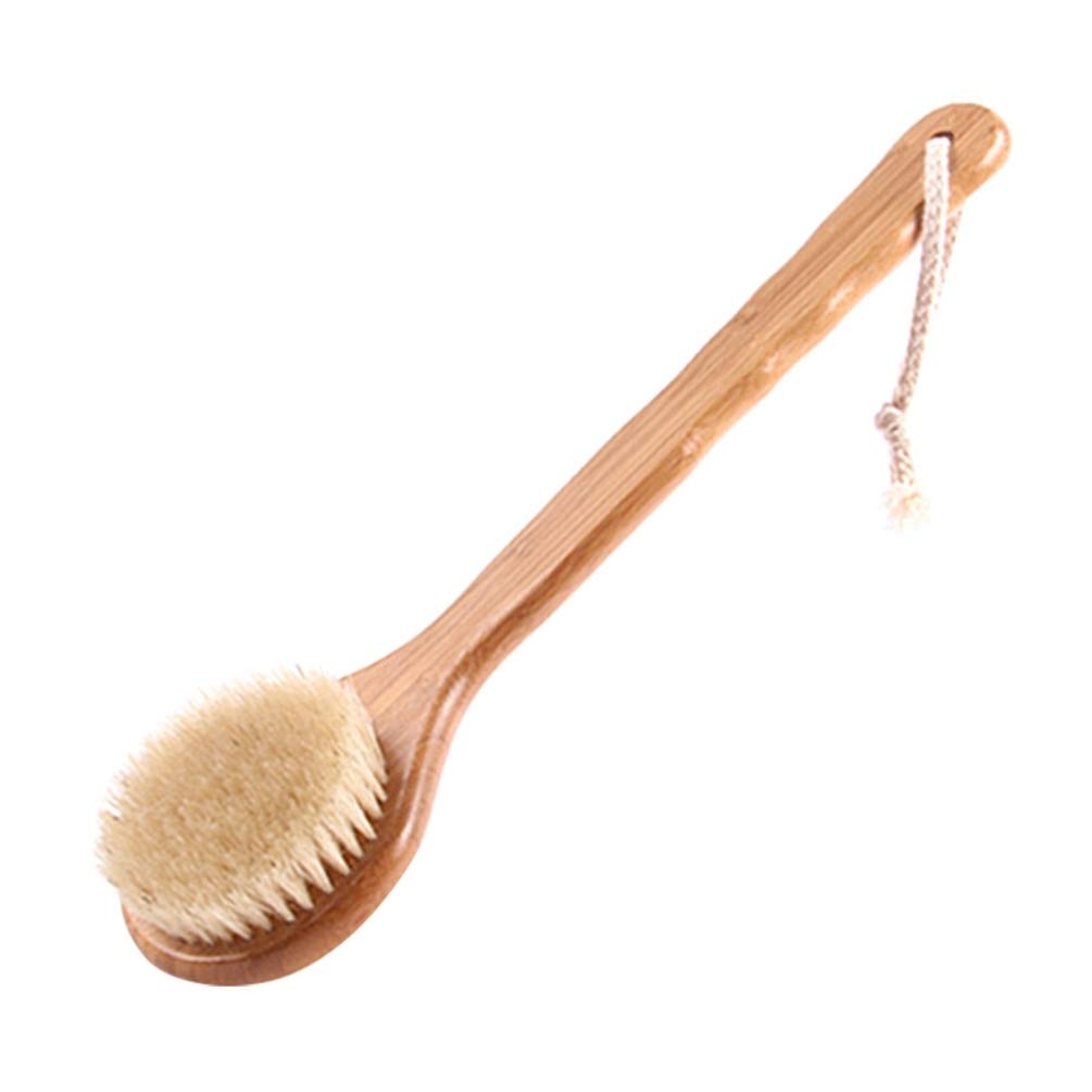 Bath Body Brush Long Handle Wooden Shower Brush with Natural Bristles