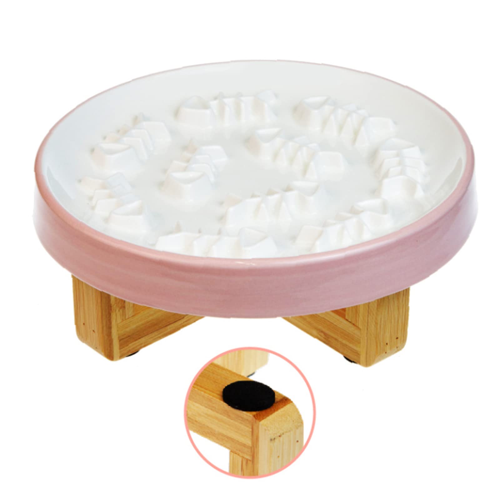 Elevated Cat Bowl, Ceramic Slow Feeder Cat Puzzle Food Bowl Water Bowl With  Wooden Stand, Anti-choking Raised Dog Cat Basin To Slow Down Eating - Temu