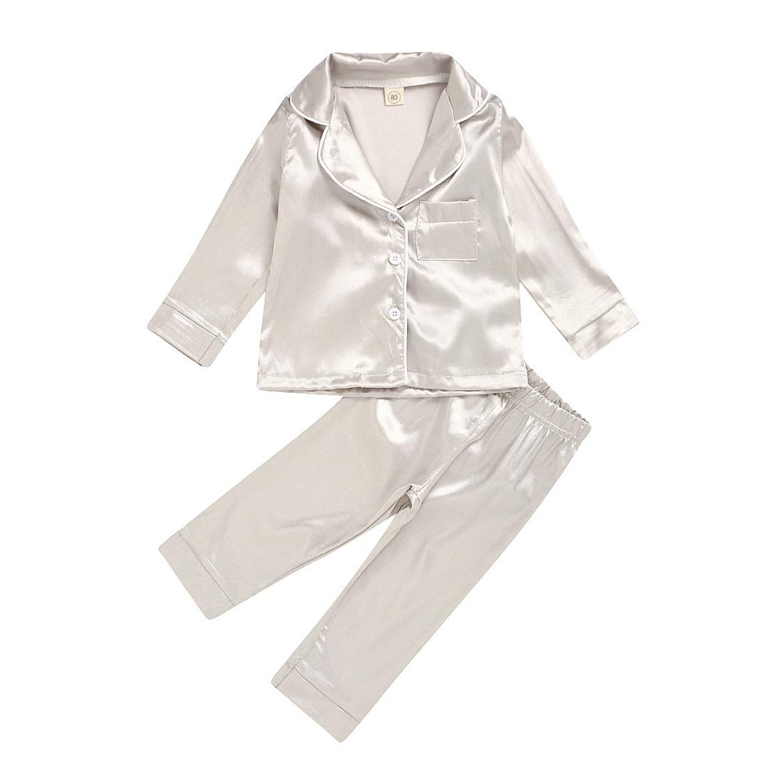 Boys Girls Silk Satin Pyjamas Nightwear Top Pants Pjs Sleepwear Outfits