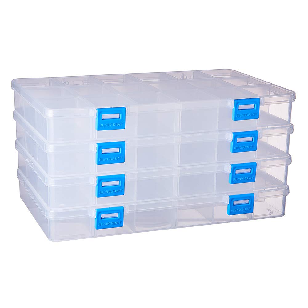 BENECREAT 4 Pack 18 Grids Large Transparent Plastic Storage Box