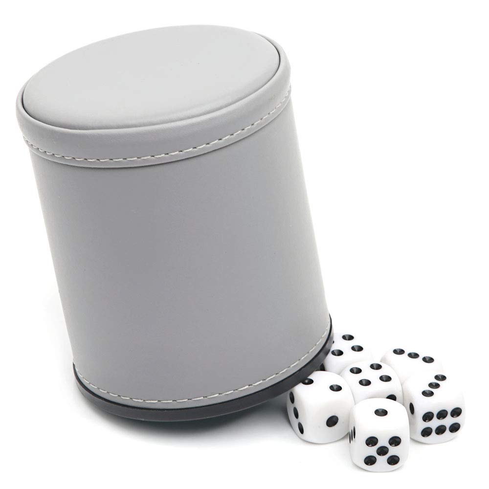 Dice Felt Lined PU Leather Dice Cup with 6 Dice, Felt Lined Interior Quiet  Shaker for