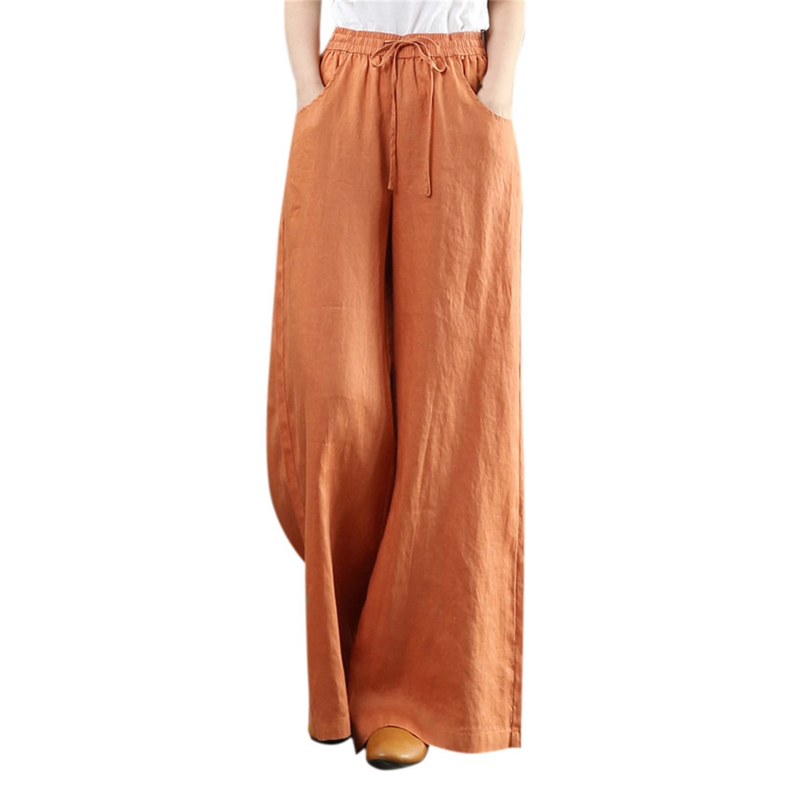 2023 Linen Wide Leg Pants for Women 2023 Summer Baggy Trousers Casual Solid  Palazzo Pants Elastic Waist Crropped Pants : : Clothing, Shoes 