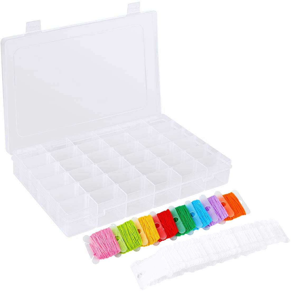 Embroidery Floss Organizer Box  17 Compartment Plastic Box with Lid,  Embroidery Thread Organizer with 100