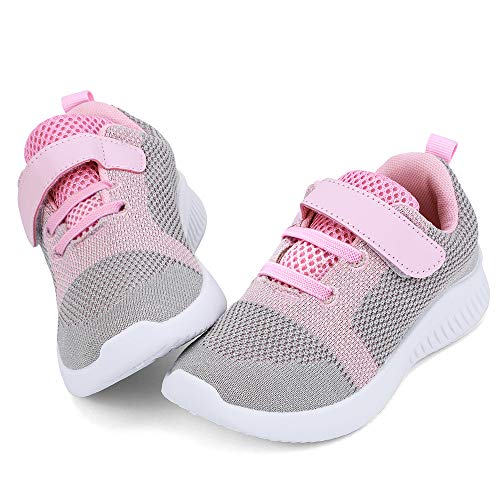 nerteo Toddler/Little Kid Boys Girls Shoes Running/Walking Sports Sneakers  5 Toddler Light Grey/Pink