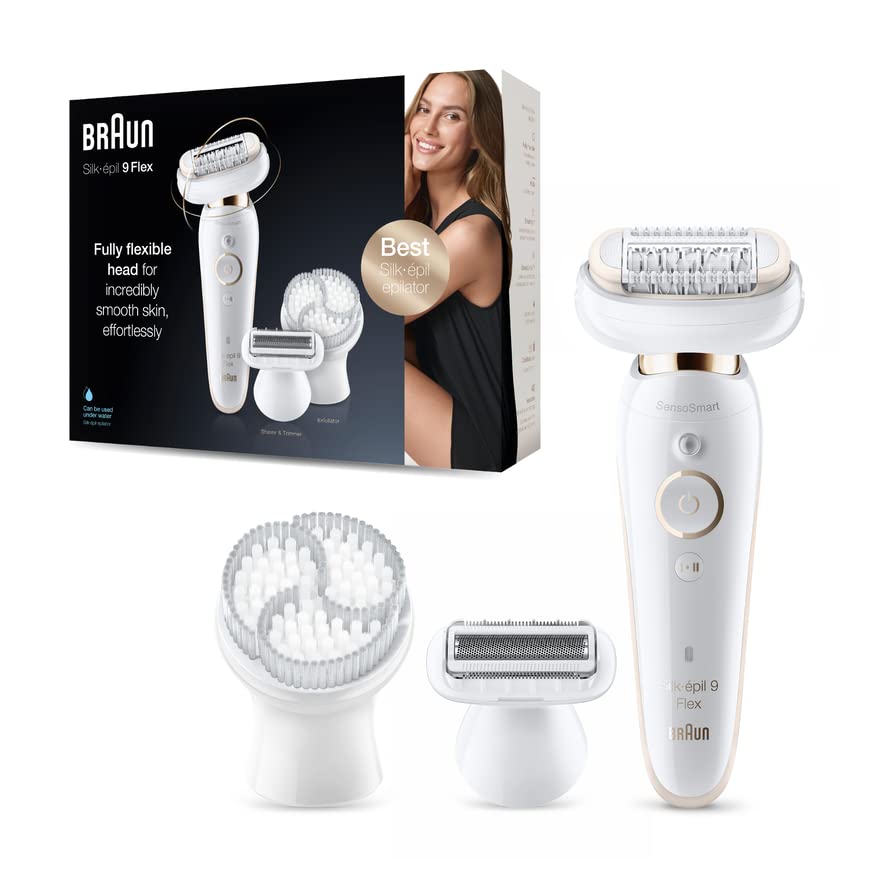 Braun Epilator Silk-pil 9 9-030 with Flexible Head, Facial Hair Removal for  Women and Men, Shaver & Trimmer, Cordless, Rechargeable, Wet & Dry, Beauty  Kit with Body Massage Pad