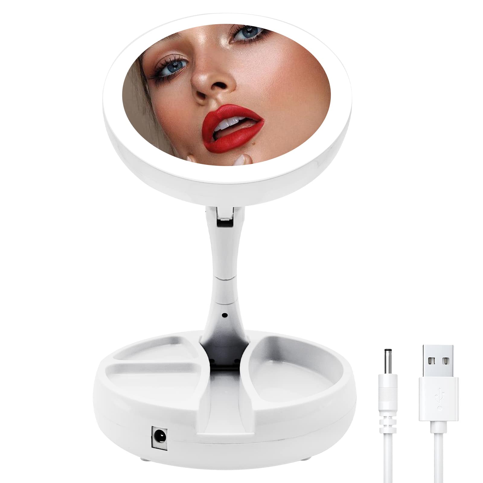 Cordless 10x Magnifying LED Lighted Vanity Mirror with USB Port