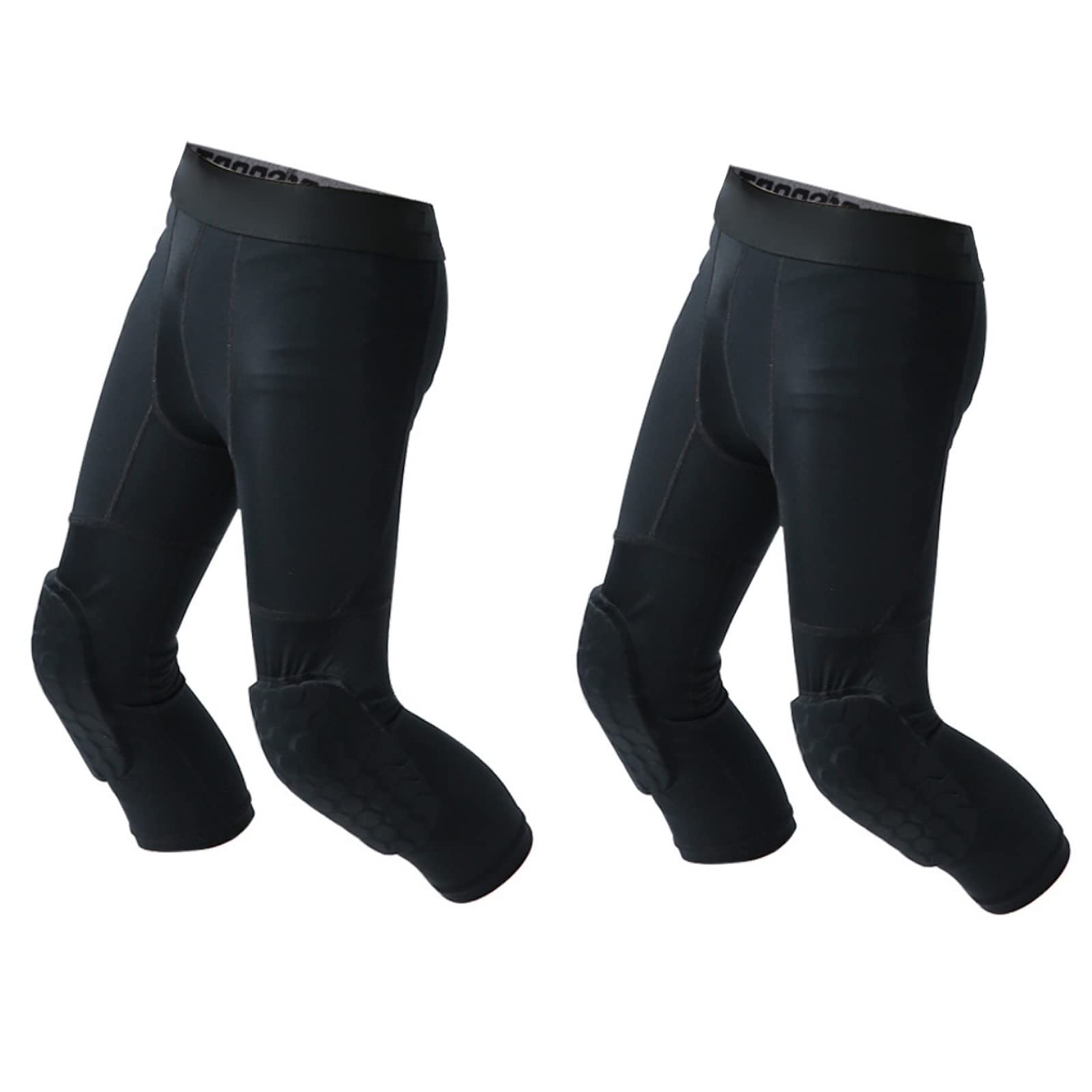 Sports Pants with Knee Pads 3/4 Compression Black Leggings Tights Mens Boys  Youth Pants Football
