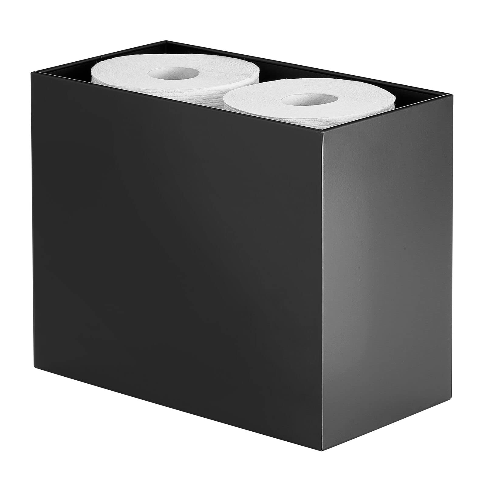 Free Standing Toilet Paper Holder with Storage Shelf and Extra Roll Holder  in Matte Black