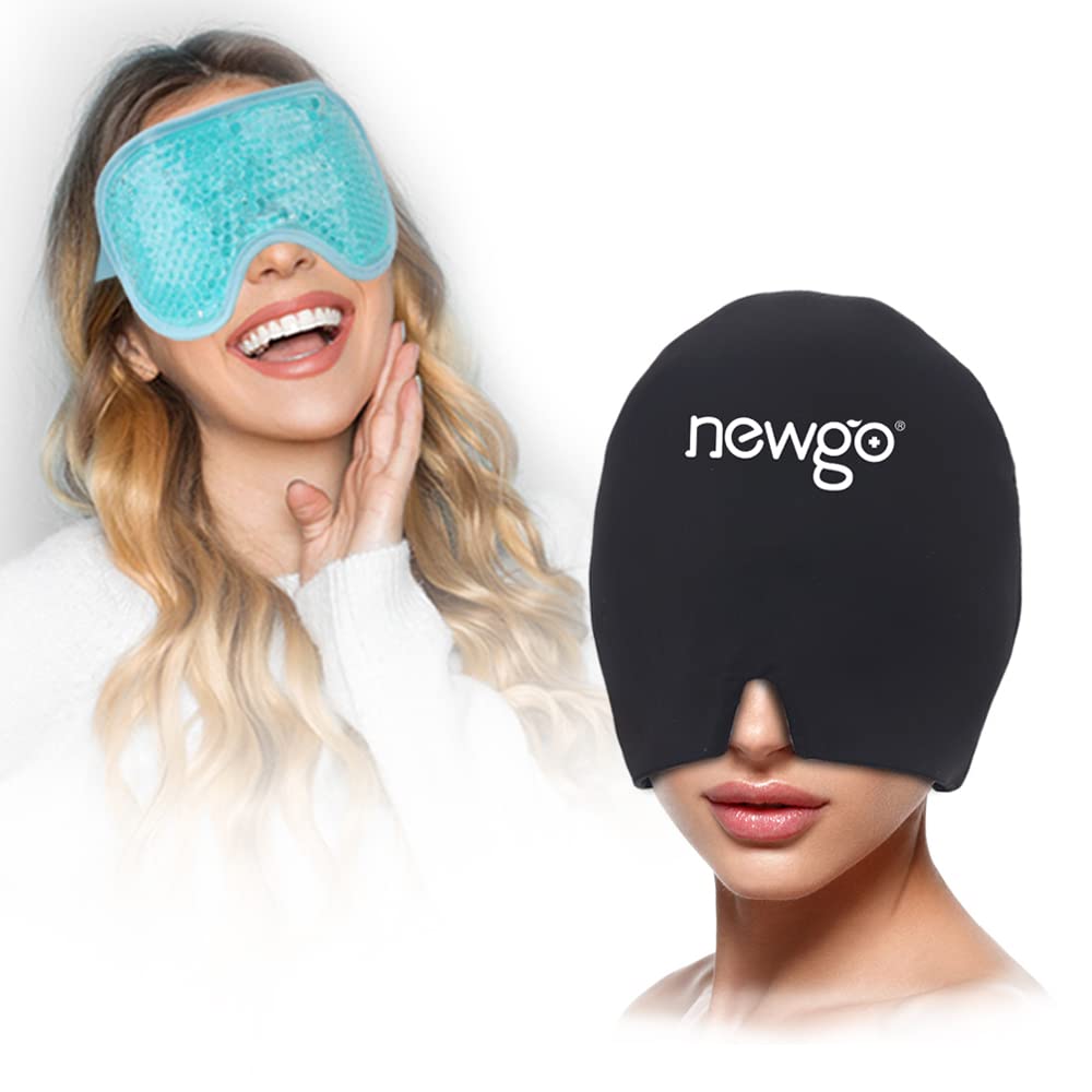 NEWGO Gel Face Mask Cold Pack Hot Cold Therapy Gel Bead Full Facial Ice  Mask for Migraine Headache, Swelling, Stress Relief - Blue
