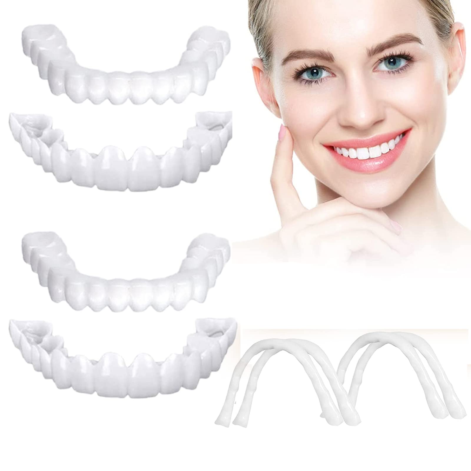 Fake Teeth, 4 PCS Dentures Teeth for Women and Men, Dental Veneers for ...