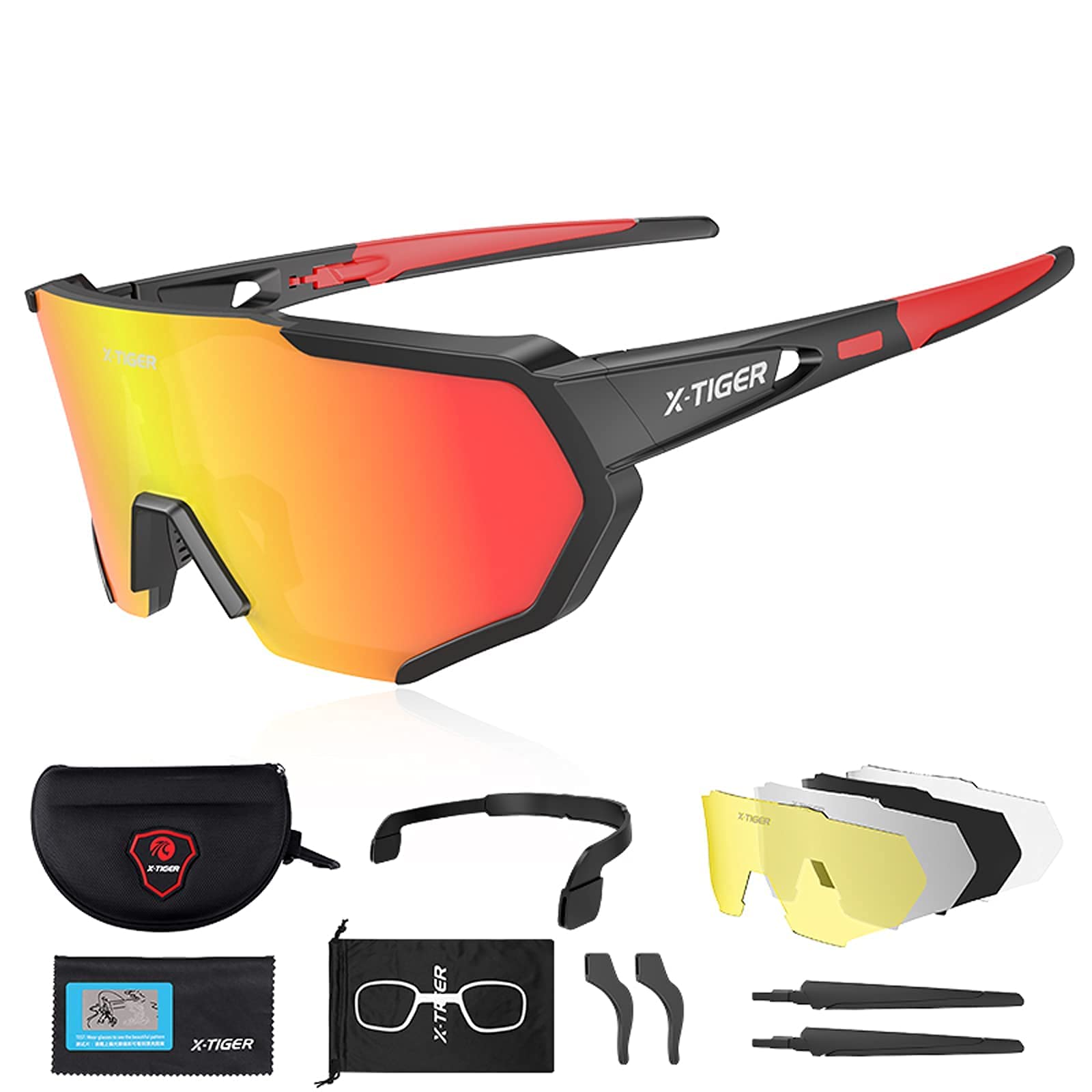 X-TIGER Polarized Sports Sunglasses with 5 Interchangeable Lenses,Mens  Womens Cycling Bike Glasses,Baseball Running Fishing