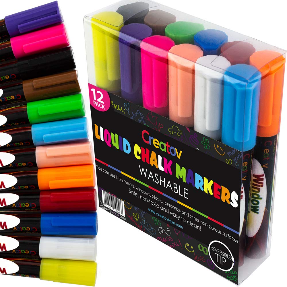 12 Pack Erasable Liquid Chalk Chalkboard Markers, with Labels