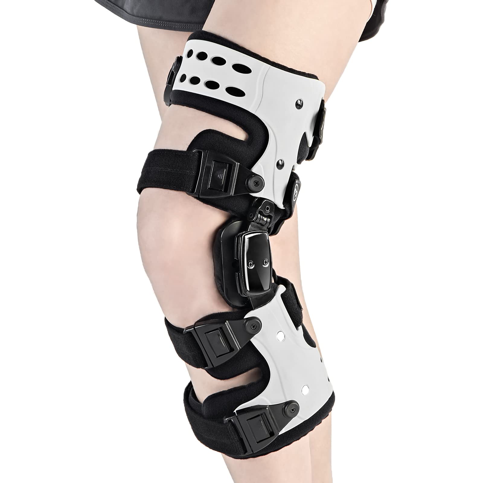 RISURRY OA Unloader Knee Brace - Arthritis Pain Relief Osteoarthritis Bone  on Bone Knee Joint Pain Cartilage Defect Repair Avascular Necrosis Hinged  Medial or Lateral Degeneration (Black+White Universal-Left Leg) U