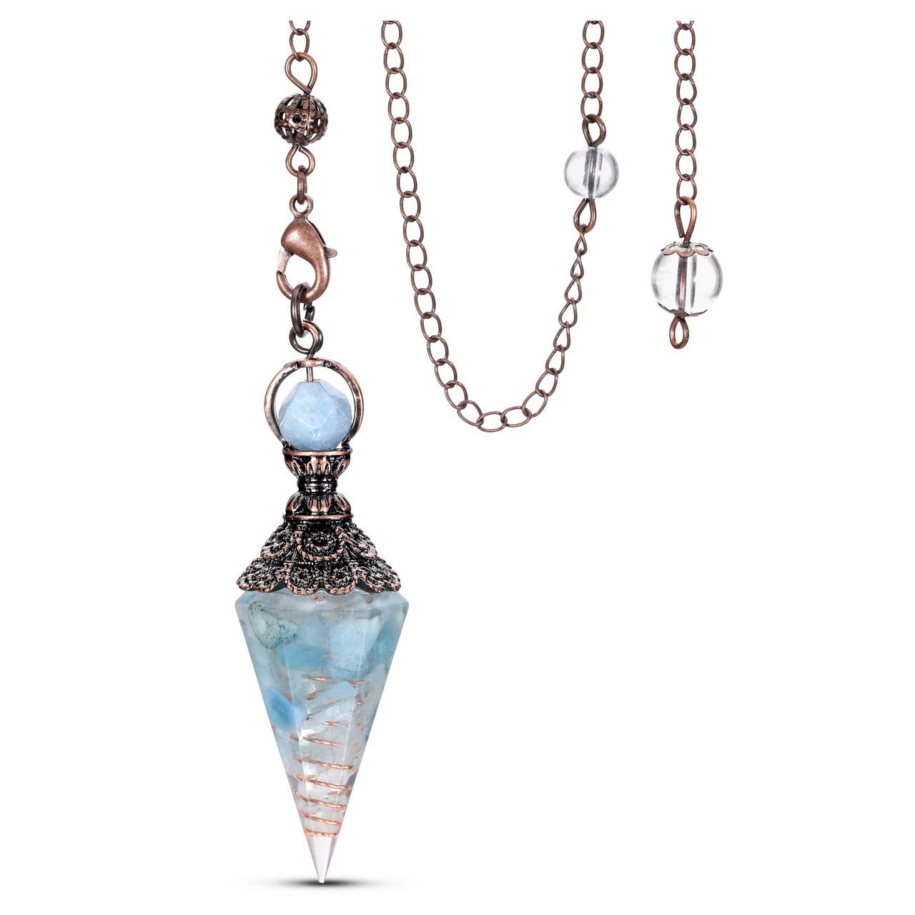 Jovivi Natural Aquamarine Healing Crystal Pendulums for Dowsing