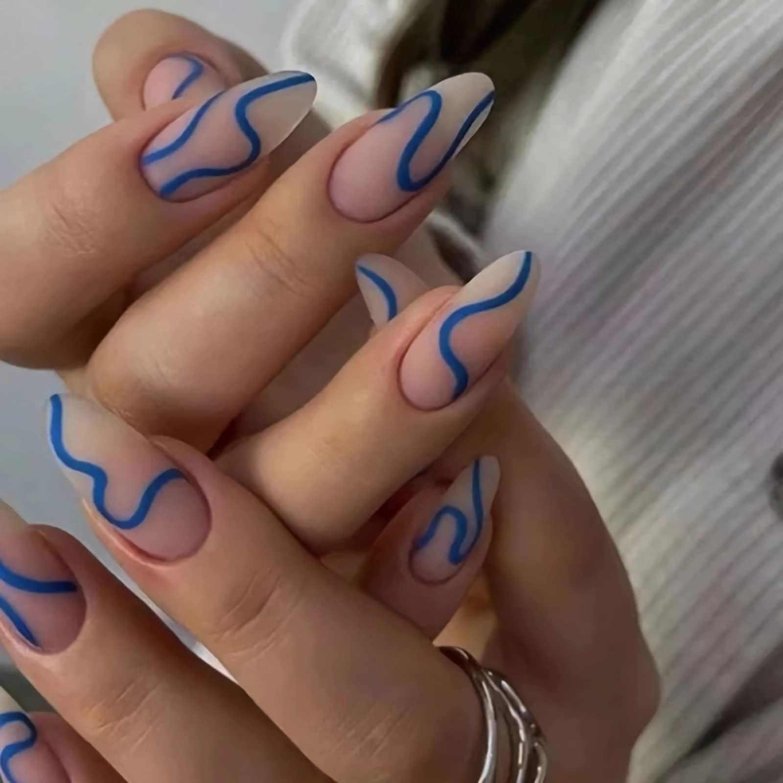 Squiggly Lines Press on Nails. Round Nails . Custom Designs. 