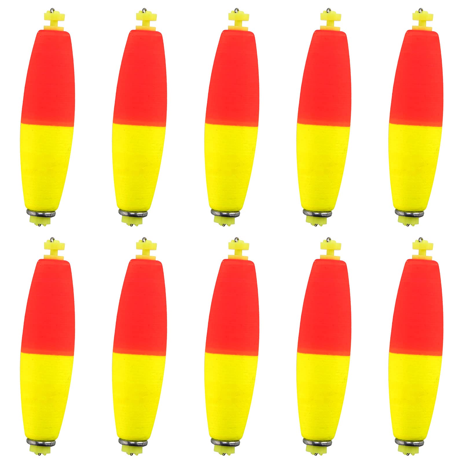 Dr.Fish 10 Pack Cigar Fishing Bobbers Weighted Snap-on Floats EVA Foam  Fishing Corks Floaters Bass Trout Crappie Panfish Fly Sea Boat Fishing Red  Yellow 2-1/4-10 Pack