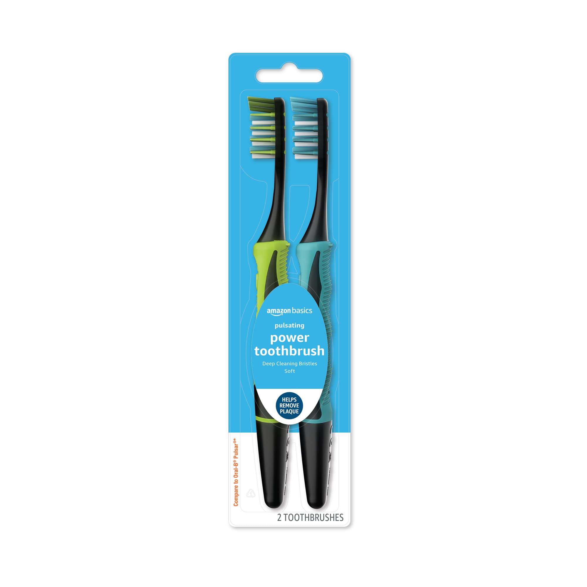 Amazon Basics Corded Electric Pulsating Deep Cleaning Toothbrushes - 2  Count Pack for Effective Oral Care