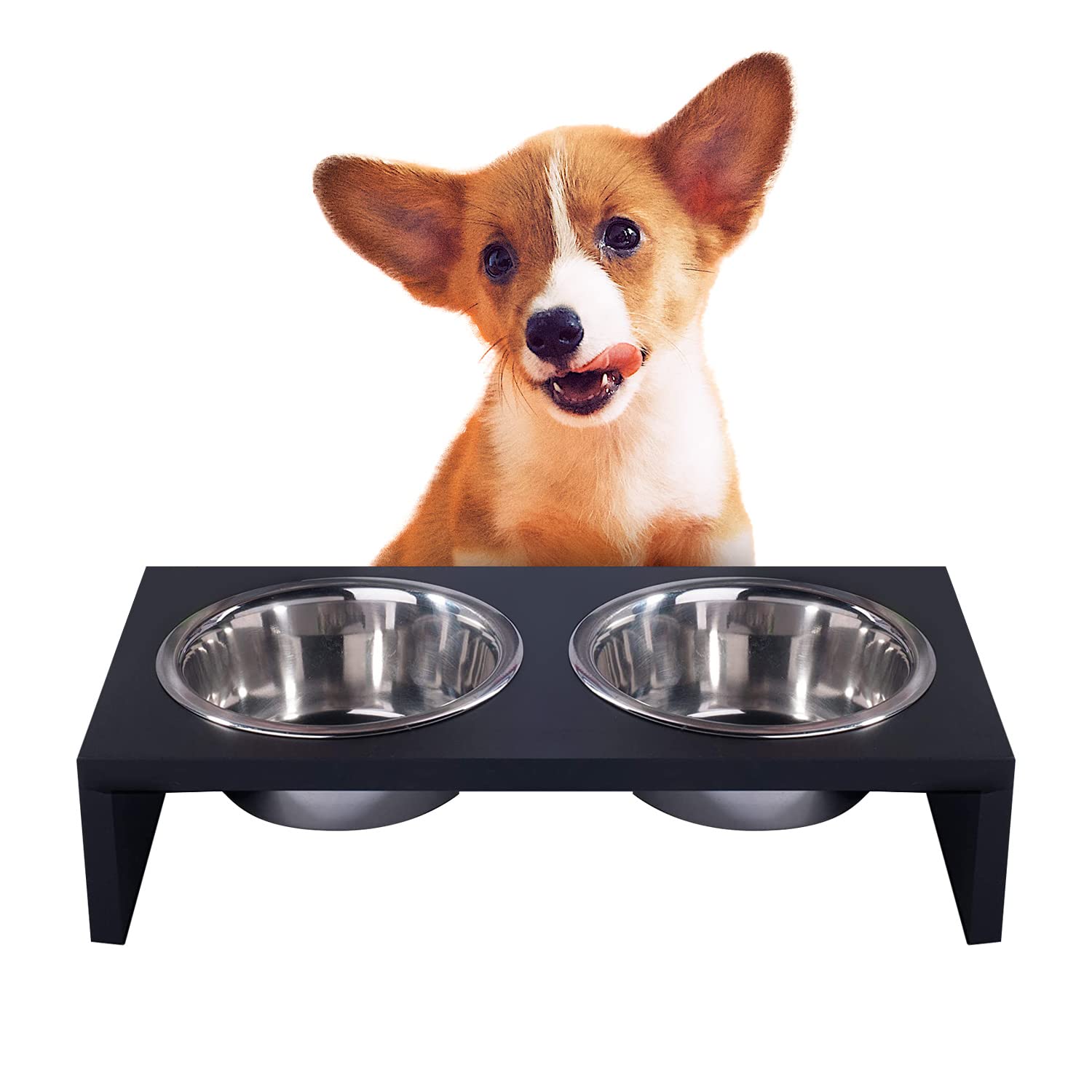 Elevated Dog Bowl Pet Feeder Stainless Steel Raised Food Water Stand w/ 2  Bowls