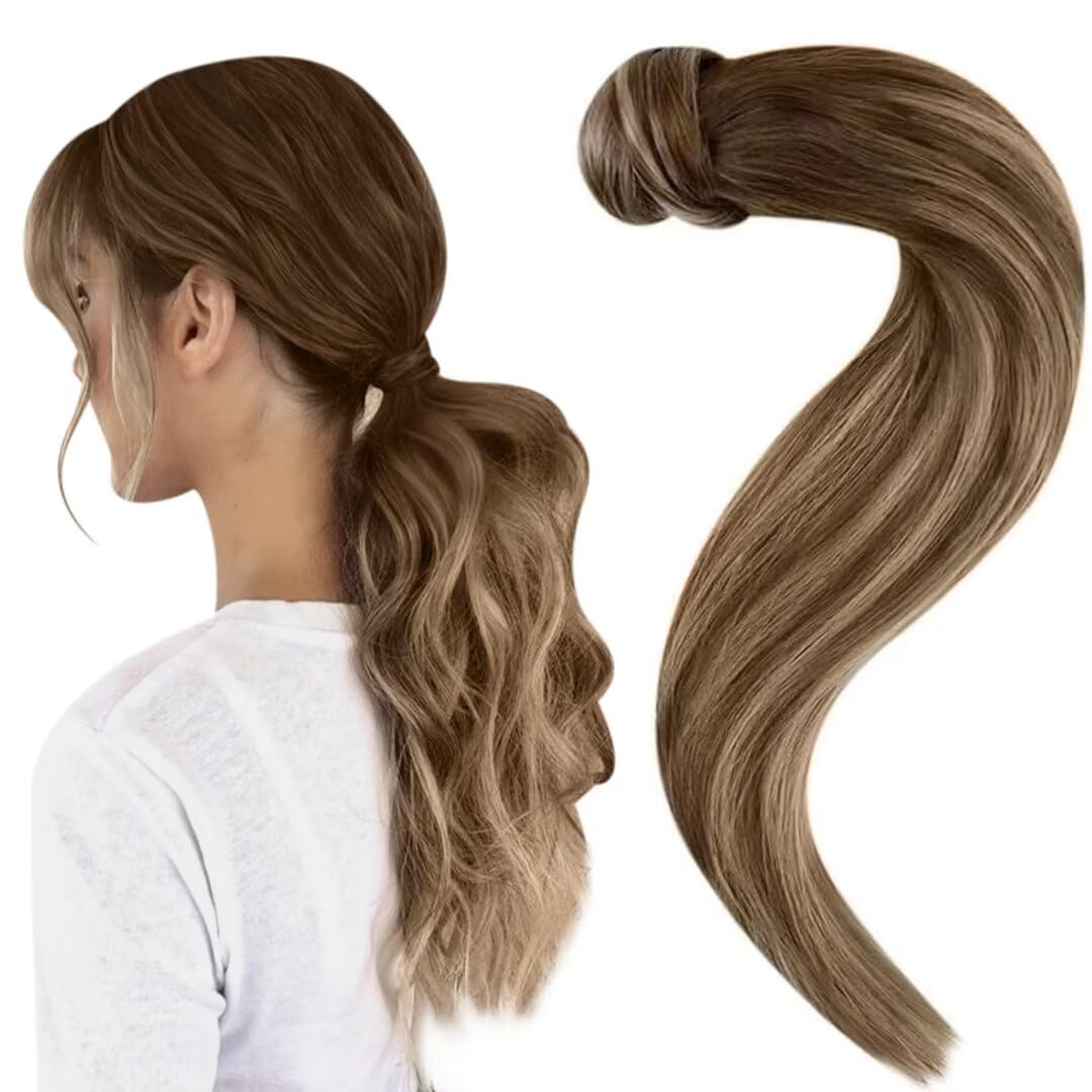 Easyouth Hair Extensions Ponytail Human Hair Balayage 20 Inch 80g