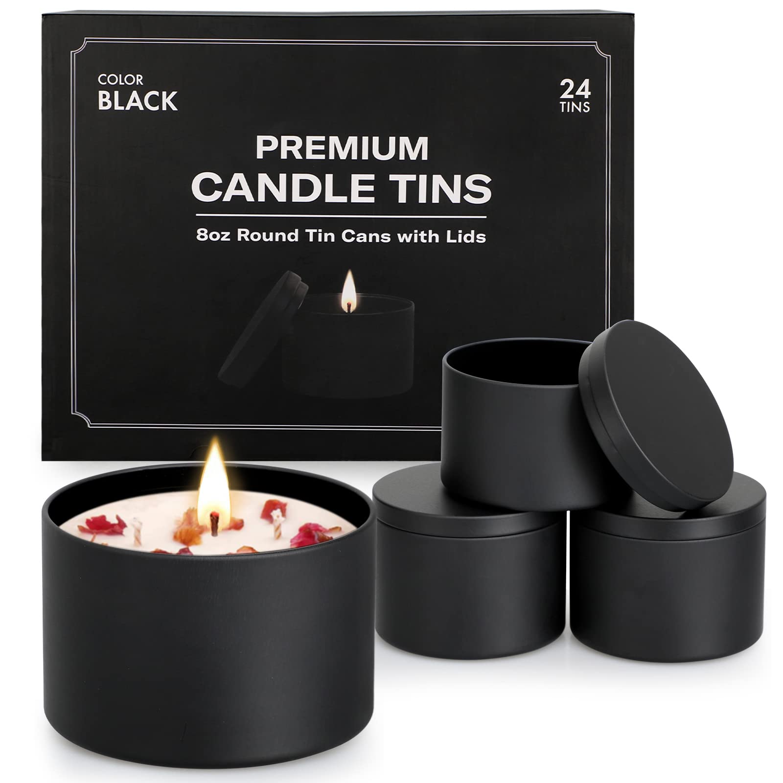  24 Pack Candle Tins 8 oz with Lids and Labels for Candle Making  (Black) : Arts, Crafts & Sewing